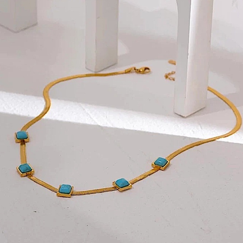 Turquoise Gold Plated Charm Pendant Necklace - Picture 6 of 11